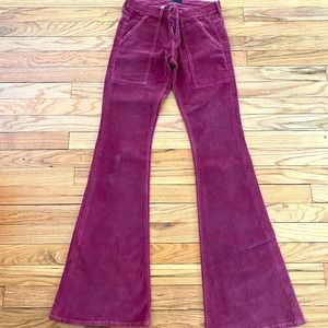 MOTHER corduroy pants, burgundy, fits like jeans,rubbed, fitted, flare bottom